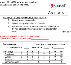 Sunsail Full Service Provisioning Form