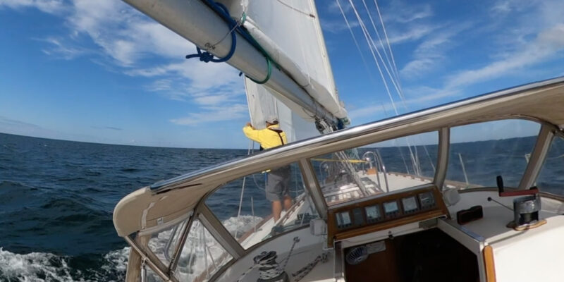 tensioning the leech line while reefed down